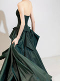 Dark Green Satin Long Prom Dress, A-Line Strapless Evening Party Dress HZ0429