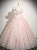 Pink Tulle Floor Length Formal Dress with Flowers, Beautiful Princess Sweet 16 Dress HZ0429