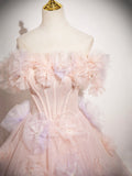 Pink Tulle Floor Length Formal Dress with Flowers, Beautiful Princess Sweet 16 Dress HZ0429