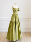 Green Strapless Satin Long Prom Dress, Beautiful Backless A-Line Evening Dress HZ0429