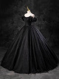 Black Sparkly Tulle Off the Shoulder Long Formal Dress, Elegant A-Line Black Evening Party Dress HZ0429