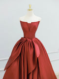 Burgundy Strapless Satin Long Prom Dress, Beautiful A-Line Evening Party Dress HZ0429