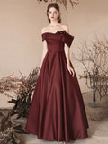 Beautiful Off the Shoulder Satin Long Prom Dress, A-Line Evening Party Dress HZ0429
