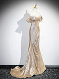 Gold Sequins Long Prom Dress, Shiny Off the Shoulder Evening Party Dress HZ0429
