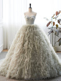 Gray Strapless Tulle Long Prom Dress, Beautiful A-Line Sweetheart Neck Formal Evening Dress HZ0429