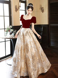 Burgundy Velvet Floor Length Prom Dress, Lovely A-Line Evening Party Dress HZ0429