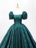 Dark Green Printed Pattern Floor Length Prom Dress, Elegant Off the Shoulder Formal Dress HZ0429