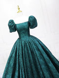Dark Green Printed Pattern Floor Length Prom Dress, Elegant Off the Shoulder Formal Dress HZ0429