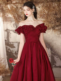 Beautiful Off the Shoulder Long Formal Prom Dresses, Burgundy  A-Line Evening Dress HZ0429
