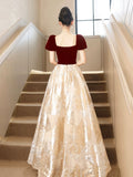 Burgundy Velvet Floor Length Prom Dress, Lovely A-Line Evening Party Dress HZ0429