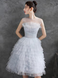 Gray Tulle Round Neck Party Dresses, Lovely Knee-Length Prom Dresses HZ0429