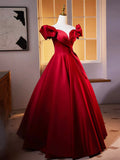 Dark Red Satin Long Prom Dress, Off the Shoulder A-Line Formal Evening Dress HZ0429