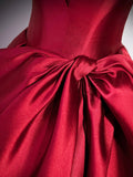 Burgundy Satin Strapless Long Prom Dress, Beautiful A-Line Evening Party Dress HZ0429
