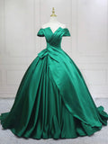 Green V-Neck Satin Long Prom Dress, Elegant A-Line Formal Party Dress HZ0429