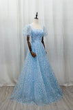 Sky Blue Tulle Long Prom Dress, Beautiful A-Line Evening Party Dress HZ0429