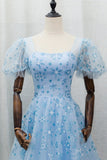 Sky Blue Tulle Long Prom Dress, Beautiful A-Line Evening Party Dress HZ0429