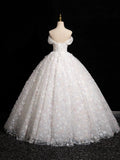 White Tulle Flowers Long A-Line Formal Dresses, Beautiful Off the Shoulder Sweet 16 Formal Dresses HZ0429