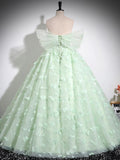 Green Tulle Floor Length Formal Dress, Beautiful A-Line Off the Shoulder Evening Dress HZ0429