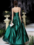 Dark Green Satin Long Prom Dress, Beautiful A-Line Strapless Evening Party Dress HZ0429