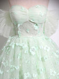 Green Tulle Floor Length Formal Dress, Beautiful A-Line Off the Shoulder Evening Dress HZ0429