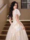Champagne Off the Shoulder Long Prom Dress, Beautiful A-Line Evening Party Dress HZ0429
