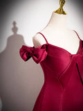 Burgundy Spaghetti Strap Satin Long Prom Dress, A-Line Evening Party Dress HZ0429