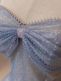 Blue Tulle Floor Length Prom Dress, Shiny A-Line Spaghetti Strap Evening Party Dress HZ0429