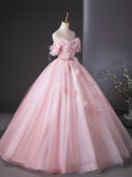 Pink Flower Fairy Tulle Floor Length Formal Dress, Beautiful Off the Shoulder Party Dress HZ0429