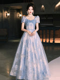 Blue Tulle Long Prom Dress, Beautiful A-Line Evening Party Dress HZ0429