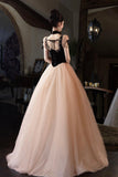Black Velvet and Shiny Tulle Long Prom Dress, Beautiful A-Lace Backless Party Dress HZ0429