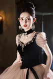 Black Velvet and Shiny Tulle Long Prom Dress, Beautiful A-Lace Backless Party Dress HZ0429
