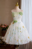 White Floral Tulle Short Prom Dress, Lovely A-Line Homecoming Party Dress HZ0429