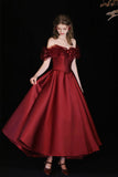 Burgundy Satin Tea Length Prom Dress, Lovely A-Line Evening Party Dress HZ0429