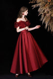 Burgundy Satin Tea Length Prom Dress, Lovely A-Line Evening Party Dress HZ0429