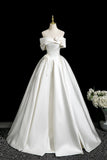 White Satin Long Prom Dress, Elegant A-Line Off the Shoulder Party Dress HZ0429
