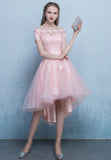 Pink Tulle Lace Short Prom Dress, High Low Evening Party Dress HZ0429