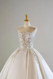 White Satin Beads Long Formal Dress, A-Line Strapless Prom Evening Dress HZ0429