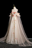 Champagne Lace Sequins Long Prom Dress, Elegant Halter A-Line Party Dress HZ0429