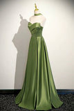 Green Satin Long Prom Dress, Beautiful A-Line Strapless Evening Party Dress HZ0429