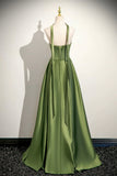 Green Satin Long Prom Dress, Beautiful A-Line Strapless Evening Party Dress HZ0429