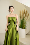 Green Satin Long Prom Dress, Beautiful A-Line Off the Shoulder Party Dress HZ0429