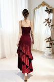 Sparkly Burgundy Velvet Evening Gown Sleeveless Ruched Formal Dress HZ0429
