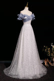 Shiny Tulle Sequins Long Prom Dres, Beautiful A-Line Evening Party Dress HZ0429