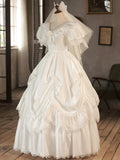 White V-Neck Satin Long Prom Dress, Lace Wedding Dress HZ0429