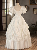 White V-Neck Satin Long Prom Dress, Lace Wedding Dress HZ0429