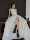 Elegant Halter Satin Long Prom Dress, A-Line Satin Evening Party Dress HZ0429