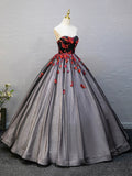 Black Strapless Tulle Sequins Long Prom Dress, A-Line Backless Evening Formal Gown HZ0429