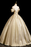 Elegant Gold Prom Dress Ball Gown, Off the Shoulder Long Prom Formal Dress HZ0429