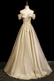 Elegant Gold Prom Dress Ball Gown, Off the Shoulder Long Prom Formal Dress HZ0429