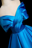 Luxe Satin Off-the-Shoulder Blue Ballgown, Dramatic Ruffled Neckline Formal Evening Gown HZ0429